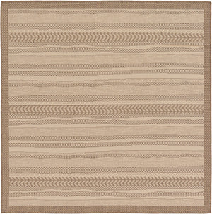 Unique Loom Outdoor Border Lines Machine Made Border Rug Beige, Beige/Brown 6' 1" x 6' 1"