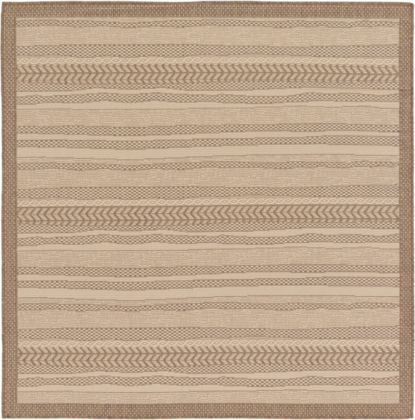 Unique Loom Outdoor Border Lines Machine Made Border Rug Beige, Beige/Brown 6' 1" x 6' 1"