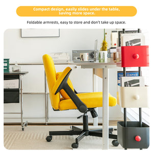 English Elm Yellow Linen Criss Cross Office Chair with Wheels - Ergonomic Altay Velvet, Adjustable Height, Pillow Support W3394P336173