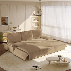 English Elm 94.5" King Convertible Sleeper Sofa Corduroy Upholstered Chaise Lounge Guest Room Bed Camel W1885S00309
