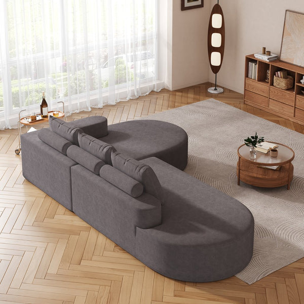 English Elm Modern Curved Sectional Sofa - Soft Chenille Upholstery, Modular Design, 3 Pillows & Easy Setup W834S00452