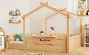 English Elm Twin Low Loft Bed Solid Pine Frame with Built-in Led Lighting and Storage Shelves Natural W1580P396333