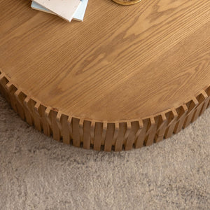 English Elm Vintage Cylindrical Nesting Coffee Table Set, Textured Embossed Wood Accent Tables for Living Room Natural W757P195740