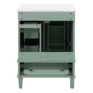 English Elm 24-inch Matte Bathroom Vanity Rubberwood Cabinet with Ceramic Sink and Soft-close Drawers Light Green N729P377516F