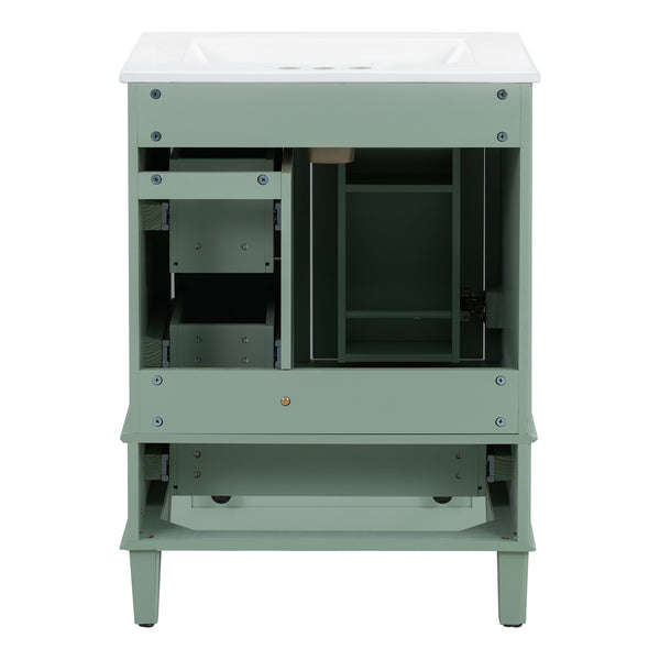 English Elm 24-inch Matte Bathroom Vanity Rubberwood Cabinet with Ceramic Sink and Soft-close Drawers Light Green N729P377516F