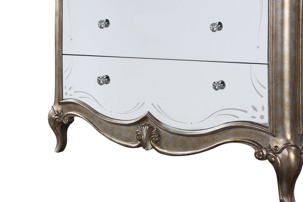 English Elm Esteban Antique Champagne Finish Chest with Mirrored Drawers, Felt-Lined Top, Crystal Knobs and Cabriole Legs B2726P257376