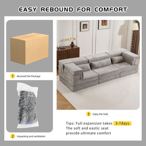 English Elm Compression Mahjong Sofa Bed – Versatile Modular Floor Sofa With No Assembly, Soft Fleece & Pillows W3723S00020