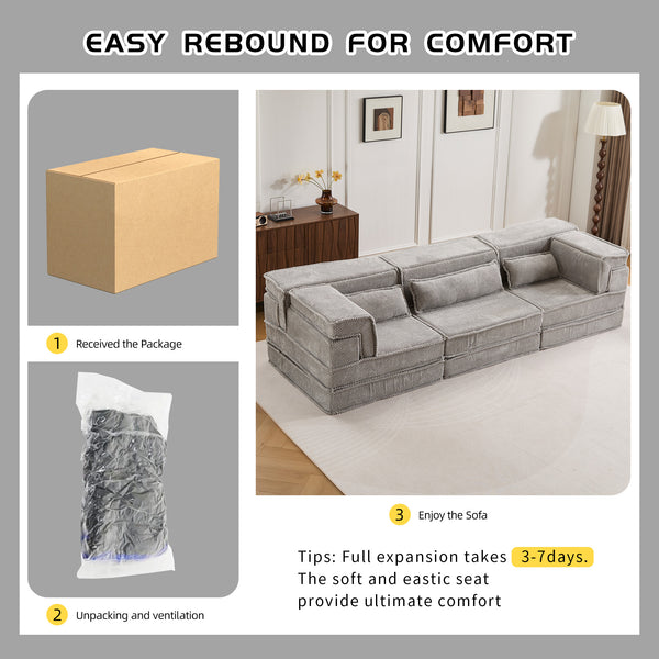 English Elm Compression Mahjong Sofa Bed – Versatile Modular Floor Sofa With No Assembly, Soft Fleece & Pillows W3723S00020