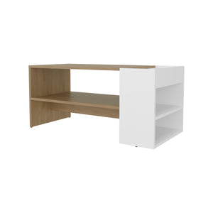 English Elm Smart Minimalist Coffee Table with Open Shelf and Side Compartment for Living Rooms B128P473974