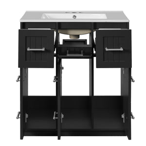 English Elm 30inch Bathroom Vanity with Undermount Sink, Tip-Out Tray, Soft-Close Doors, Spacious Drawers & Handles Black N710P331580B