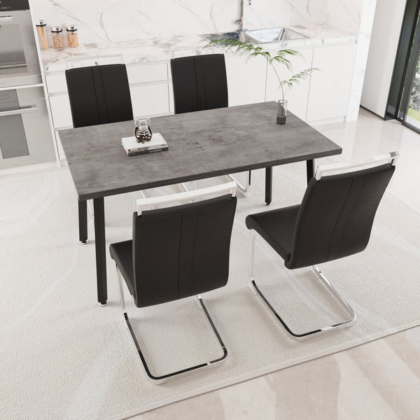 English Elm 55.12-70.87" Extendable Industrial Dining Set Faux Leather Chairs Mdf Top Seats Six Black+ Gray W2189S00909