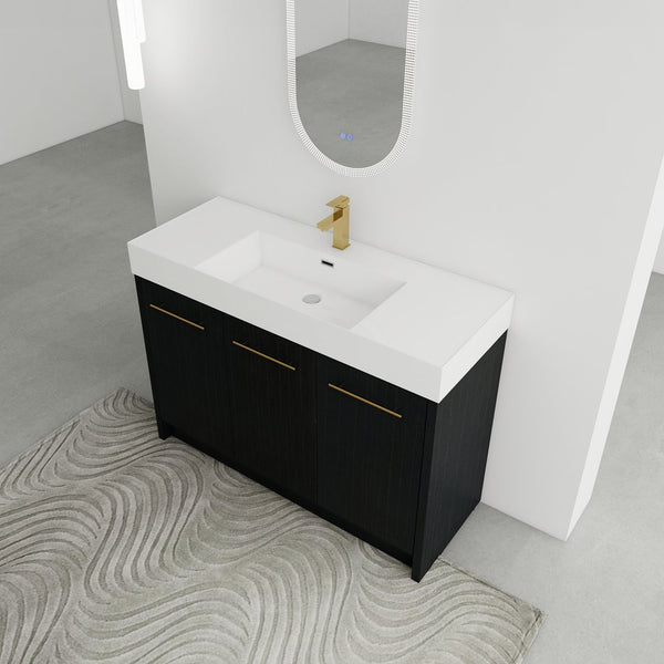 English Elm 48 Inch Freestanding Bathroom Vanity With Modern Resin Sink, Soft-Close Doors & Ample Storage Space W999S00180