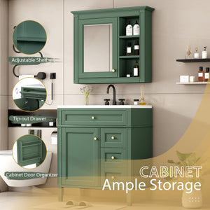 English Elm 30'' Bathroom Vanity Set With Mirror, Modern Freestanding Storage, 2 Drawers & Tip-Out Organizer SW000127AAF-3