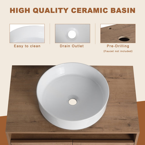 English Elm 30" Floating Bathroom Vanity Oak Finish Ceramic Vessel Sink Soft Close Plywood Cabinet W999S00501