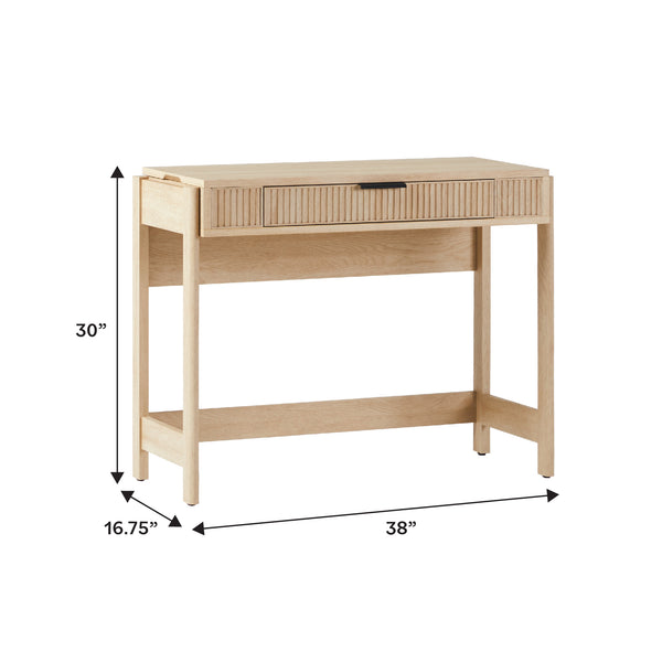 English Elm Walker Edison - Transitional Reeded Writing Desk with Drawer Front and Spacious Work Surface, Durable MDF Design Oak 42 L x 21 W x 10.19 H B185P200201