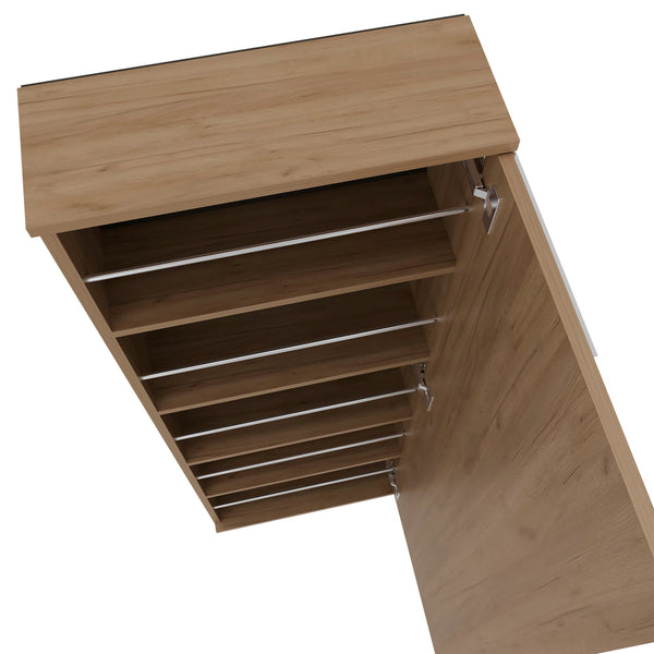 English Elm Natural Oak Shoe Rack with Mirror Door, 5 Shelves Vertical Space-Saving Cabinet for Entryways B062P303912