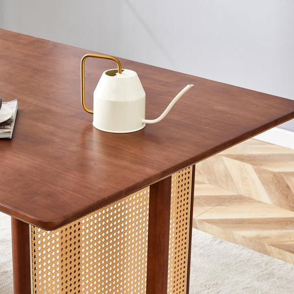 English Elm Chinese country retro solid dining table with imitation rattan legs, solid rubber frame, versatile desk Walnut W1151P154595