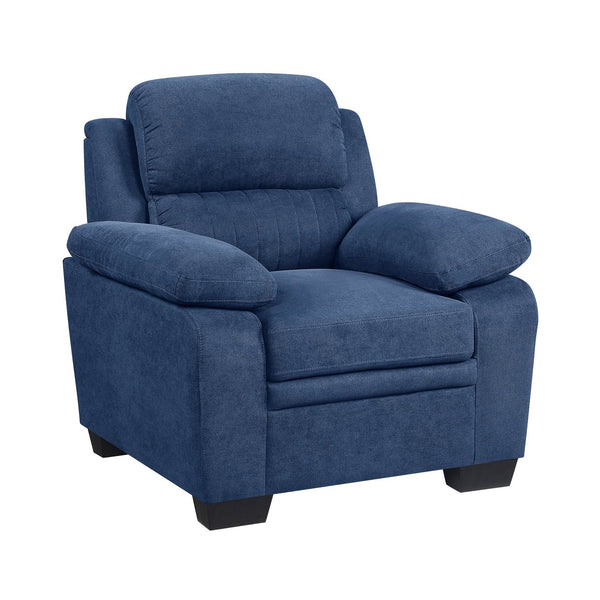 English Elm Plush Blue Textured Fabric Chair with Channel Tufting, Pillow-Top Arms, Solid Wood Frame, Modern Living Room B011P214022