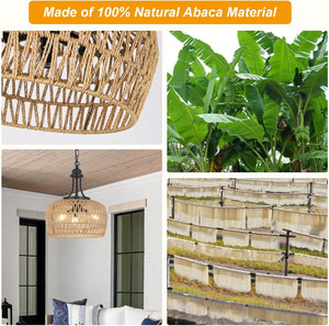 English Elm Farmhouse Rattan Chandelier - 3-Light Boho Pendant Light Fixture For Dining Room & Coastal Spaces W2738P185445