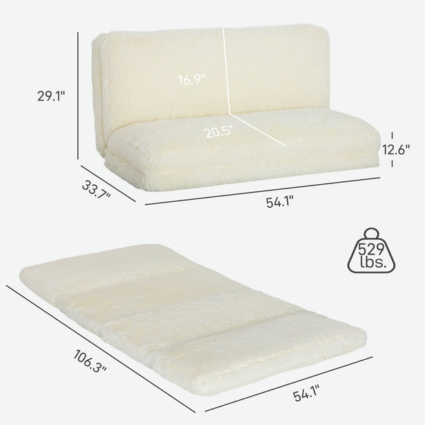 English Elm Homcom Plush Faux Fur Folding Floor Sofa Foam Filled Lounger for Bedroom Living Room W2225P485596