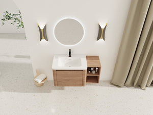 English Elm 40'' Wall-Mounted Vanity with White Ceramic Sink, Plywood Shelves, Soft-Close Door, Scratch-Resistant Finish W999S00380