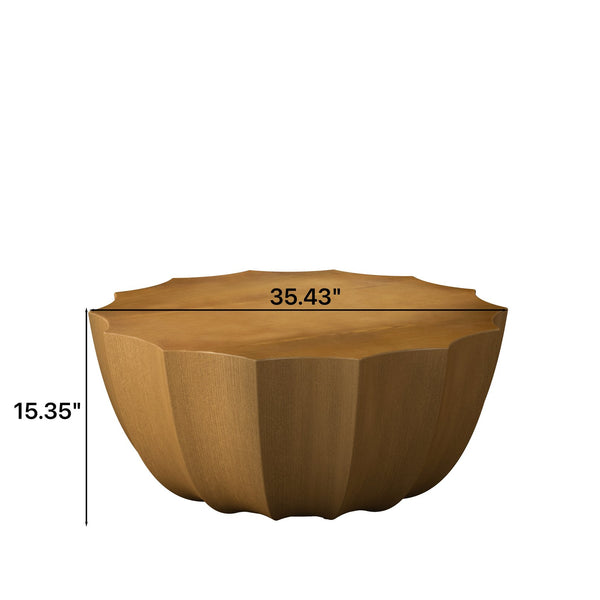 English Elm 35.43" Modern Waterproof Outdoor Indoor Coffee Table — Durable MgO Cement, 220lb Capacity, Stylish Patio Centerpiece Wood W757P314429