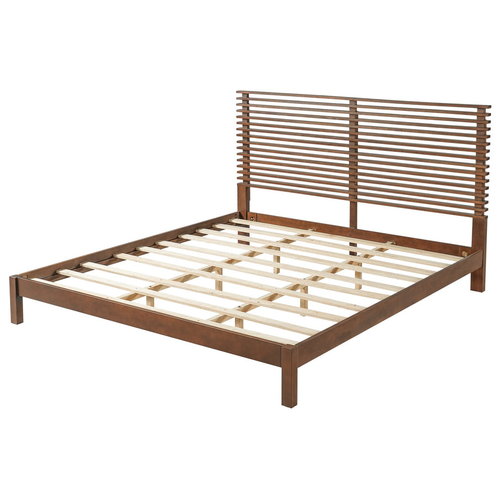 English Elm Premium Solid Wood King Platform Bed Warm Toned Slat Headboard Modern Bedroom Frame Walnut N770PK367005D