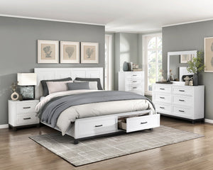English Elm White Garretson Queen Platform Bed with Built-In Storage Drawers Rustic-Transitional Wood Frame White 87.5 L x 38.5 W x 4.5 H B011S01493