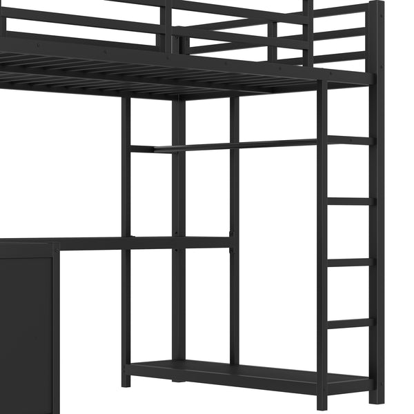 English Elm Metal Twin Xl Loft Bed with L Shaped Desk Wardrobe and Storage for Teens W1580S00370