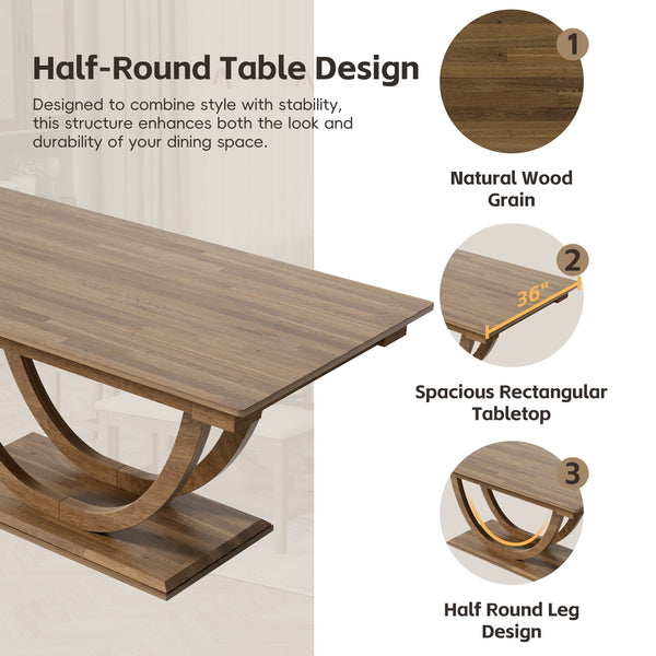English Elm Topmax Six Piece Rubberwood Dining Set with Bench Linen Seats Sculptural Modern Style Brown N717S000029D