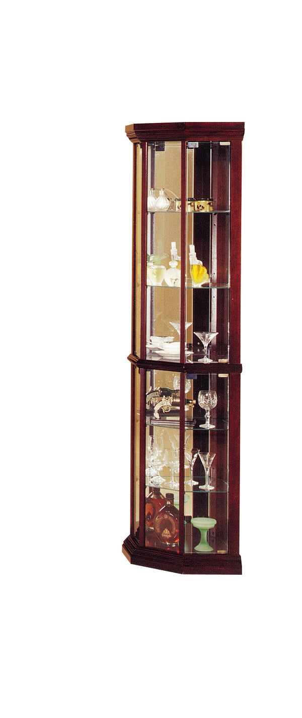 English Elm Huxley Cherry Finish Corner Curio Cabinet with Mirrored Back, 4 Glass Doors & 5 Shelves Displaying Elegance B2726P256703