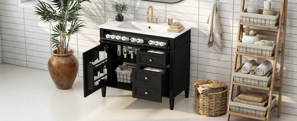English Elm 36'' Modern Bathroom Vanity With Top Sink, Elegant Storage Cabinet & 2 Drawers For Small Spaces N710S136004B