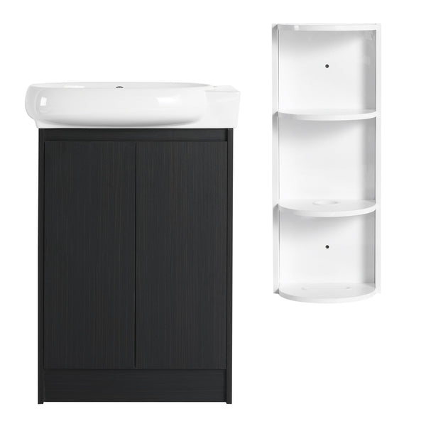 English Elm 23" Freestanding Ceramic Vessel Sink Vanity with Soft Close Cabinet and Wall Rack Black Chestnut,Glossy White W999S00492