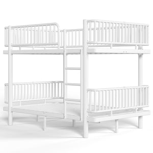 English Elm Twin Over Metal Bunk Bed with Led Lights Usb Ports Drawers and Sofa Conversion Light White W5305S00071