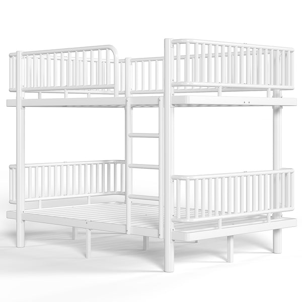 English Elm Twin Over Metal Bunk Bed with Led Lights Usb Ports Drawers and Sofa Conversion Light White W5305S00071