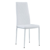 English Elm Grid Armless High Backrest Dining Chair, 6-Piece Set Of White Chairs and Plated Silver Legs, Office Chair. Suitable For Restaurants, Living Rooms, Kitchens, and Offices. 0924