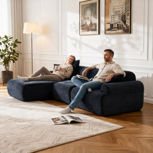 English Elm 105'' Modular Sectional with Washable Woven Cover Convertible L-shape Living Room Sofa W3565S00017