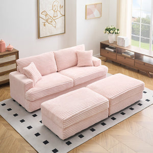 English Elm 88.58" Corduroy Three Seater Sofa with Four Toss Pillows for Modern Living Rooms W3356P312627