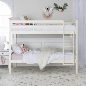 English Elm Walker Edison - Transitional Solid Pine Twin-Over-Twin Bunk Bed Frame with Safety Rails, Ladder & Slat Support White 81 L x 14.76 W x 9.84 H B185P326695