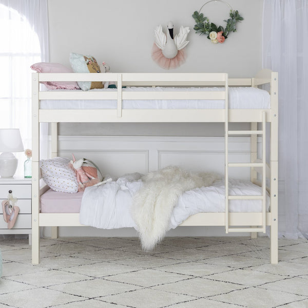 English Elm Walker Edison - Transitional Solid Pine Twin-Over-Twin Bunk Bed Frame with Safety Rails, Ladder & Slat Support White 81 L x 14.76 W x 9.84 H B185P326695