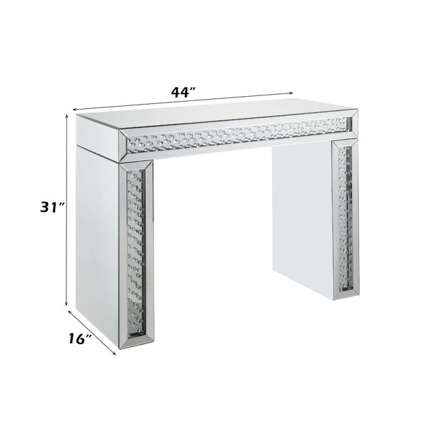English Elm Nysa Glam Mirrored Vanity Desk with Faux Crystal Inlays and Matching Stool Included B2726P448766