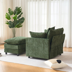 English Elm 39.4" Chenille Club Chair with Ottoman Solid Wood Frame Contemporary Living Room Seat Green W3244P427726