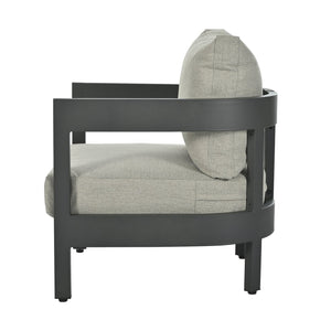 English Elm U_style Iron Frame Outdoor Seating Set with Plush Cushions and Faux Wood Accent Table N711P255067A