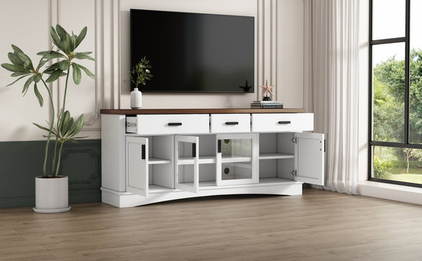English Elm Christopher Knight Home® - Modern White 67" TV Console with Walnut Top, 4 Doors, 3 Drawers & Adjustable Shelves Storageelligent N779P296233W