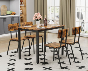 English Elm 5-Piece Modern Dining Set for Small Spaces — 43.3" MDF Top Table with Metal Frame and 4 Chairs, Easy Clean Brown W578133461