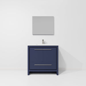English Elm Navy Blue Single Bath Vanity Set With Cultured Marble Top, Gun Metal Faucet & Matching Mirror 36" W B2731S02069