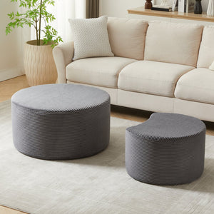 English Elm Nesting Foam Upholstered Round Coffee Tables Set of 2 — No Assembly, Multipurpose Ottoman Side Table Grey W834P326381
