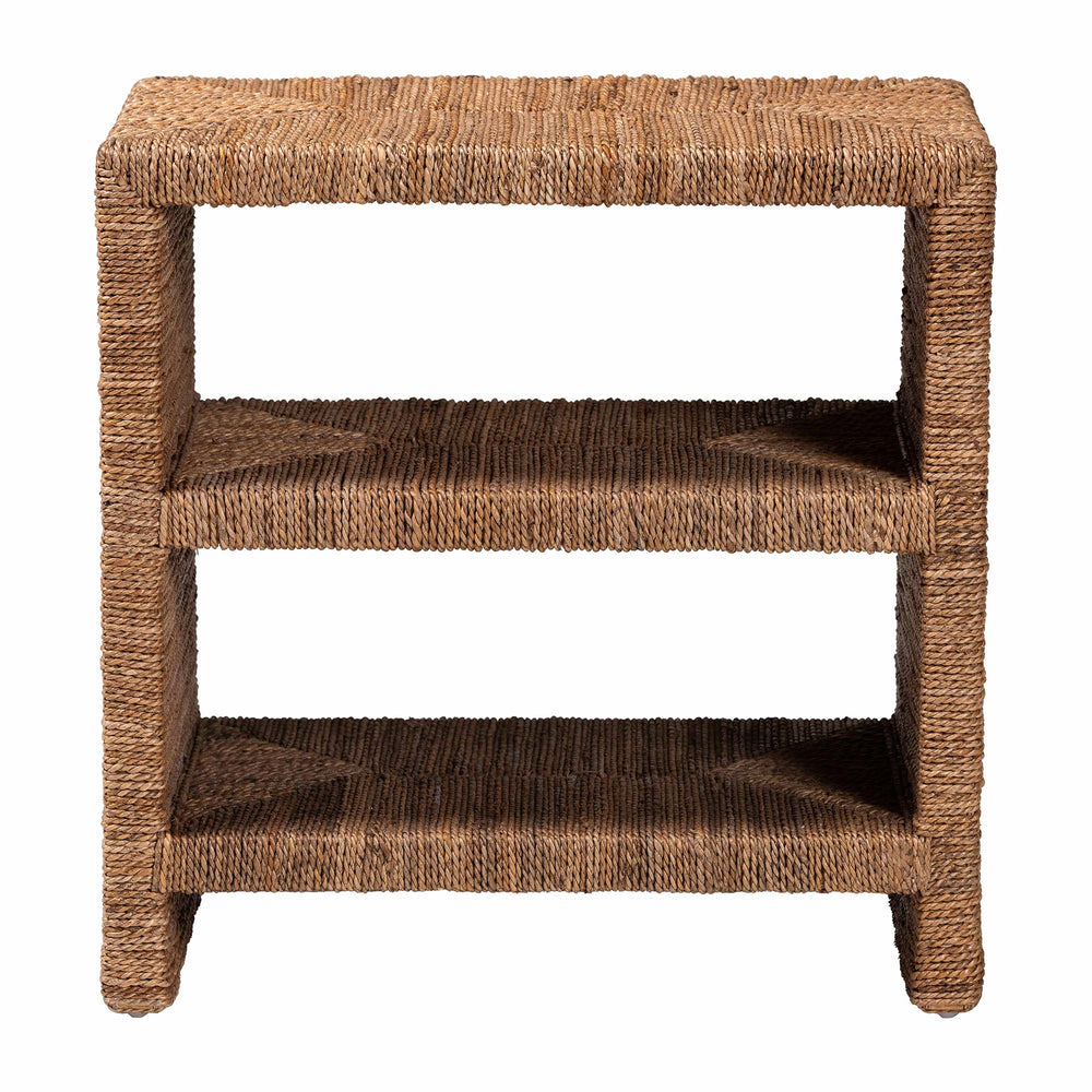 English Elm Round Handwoven Rattan Drum Side Table Organic Wicker Accent for Living or Sunroom B2750P467769