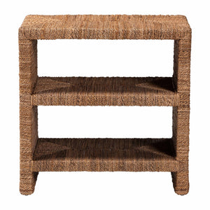 English Elm Round Handwoven Rattan Drum Side Table Organic Wicker Accent for Living or Sunroom B2750P467769