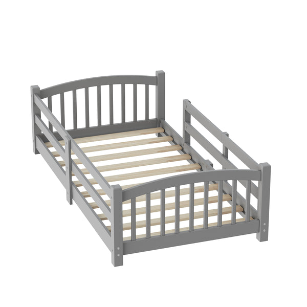 English Elm Twin Montessori Floor Bed Solid Pine Frame with Safety Guardrails for Kids Bedroom Gray N733P400298E